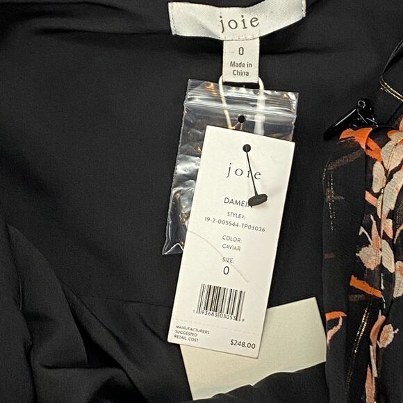 Joie Damein Halter Top Womens 0 Black Floral Metallic Threads Chiffon Sleeveless - Picture 7 of 16